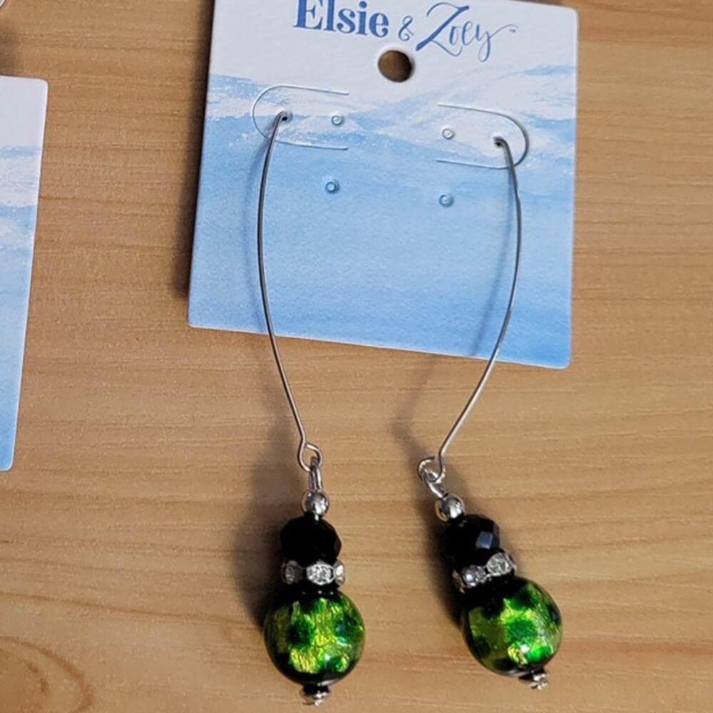 Green Glass Bead Hook Dangle Earring
